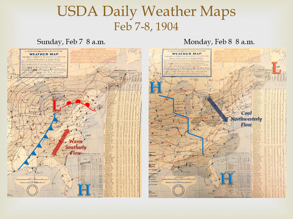 USDA Daily Weather Maps Feb 7-8, 1904